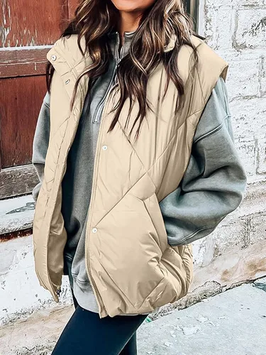 Vista 2 de MEROKEETY Chaleco acolchado de invierno para mujer 2024 con cuello alto, con cremallera, con bolsillos