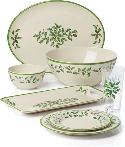 Vista 5 de Lenox 863669 Holiday - Juego de platos llanos de melamina de 4 piezas, vajilla navideña, alojamiento