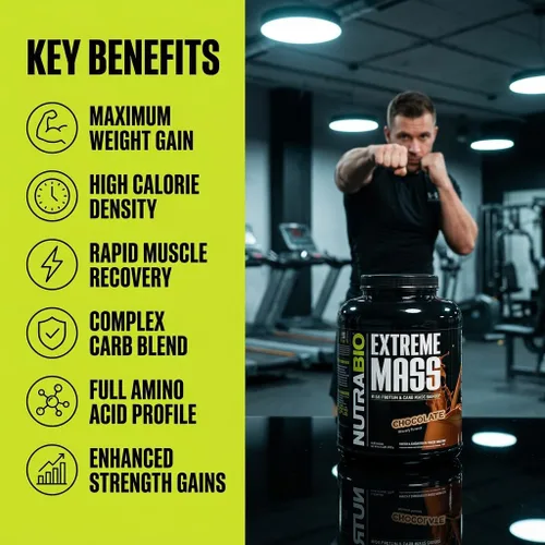 Vista 5 de NutraBio Extreme Mass Gainer Proteína en Polvo, 53G de Proteína, Ganador de Peso Limpio, Aumenta la Masa Muscular, Ácidos Aminados de Espectro