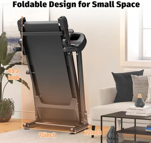 Vista 5 de Benef Caminadora plegable para el hogar, compacta y portátil con inclinación, pantalla LCD, 3 programas preestablecidos, motor silencioso, ideal
