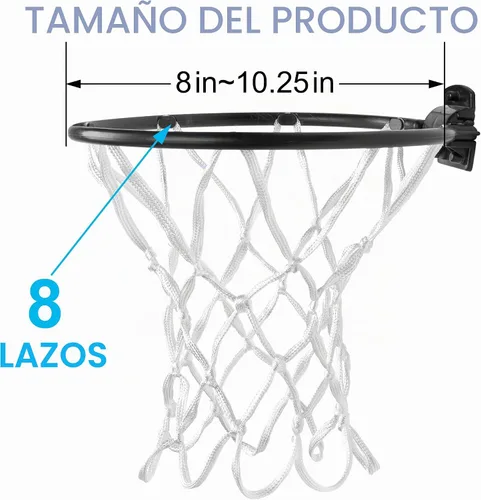 Vista 2 de LAO XUE 2 Pack Mini Basketball Net Replacement,8 Loops Indoor Outdoor Nets,Suitable for Doors and Walls Blanco