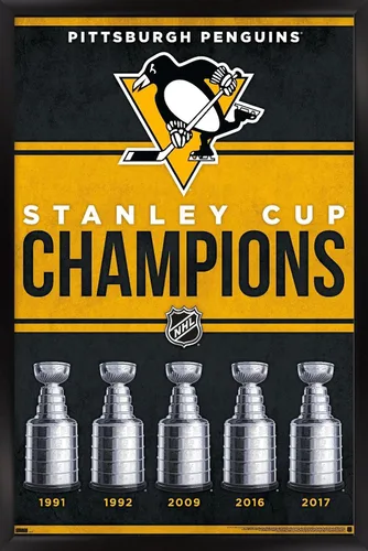 Vista 8 de Trends International NHL Pittsburgh Penguins - Póster de pared Champions 23, 14.72 x 22.37 pulgadas, versión enmarcada de madera de granero Versión