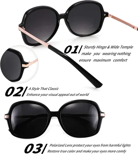 Vista 2 de FEISEDY Gafas de sol polarizadas elegantes clásicas para mujer, gafas de sol cuadradas anchas B2683