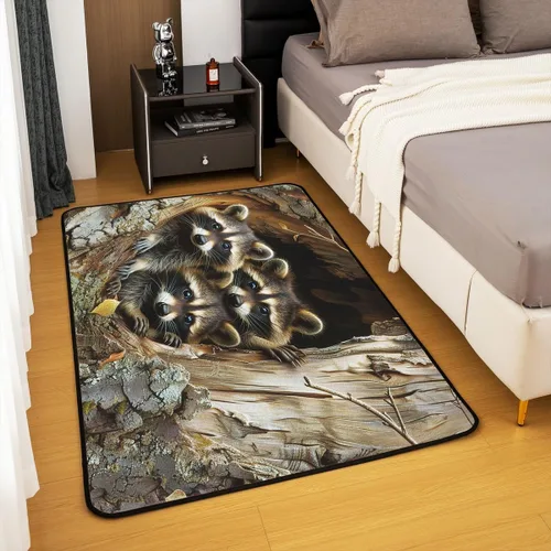Vista 4 de Alfombra de mapache para sala de estar, dormitorio, alfombra de mapache de 3 x 5 pies, para niños y niñas, regalos de zarigüeya, alfombra decorativa