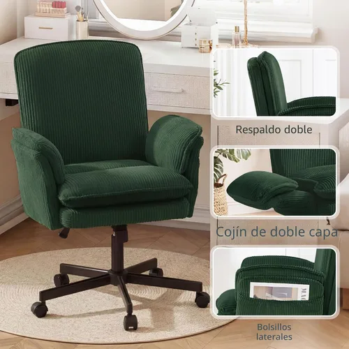 Vista 8 de Silla Criss Cross con ruedas y reposabrazos, cómoda silla de escritorio Verde