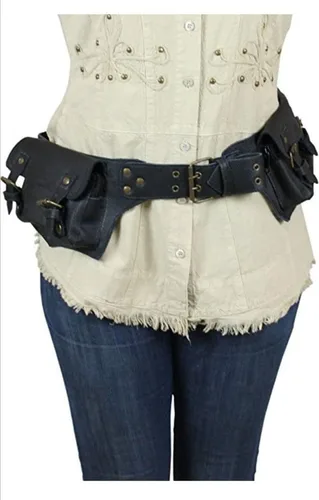 Vista 5 de Cangurera de cuero vintage para hombre y niño, bolsa de cuero para hombre, cinturón de mensajero, regalo para hombres y mujeres (negro)