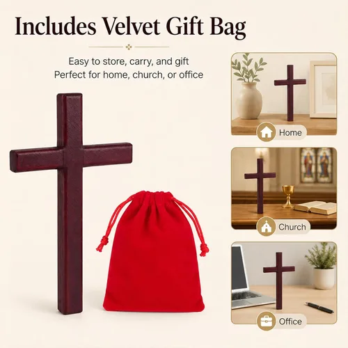 Vista 5 de CHENG XIN Cruz cristiana de madera para decoración de pared, cruzas de oración de mano, tamaño de palma, regalo cristiano de 4.7 pulgadas, con bolsa