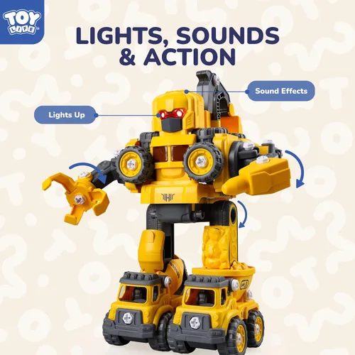 Vista 5 de TOY Life Juguetes para niños de 3, 4, 5, 6, 7 años, vehículos de construcción, robots transformadores, juguetes para niños, 5 en 1, juguetes
