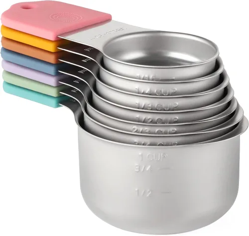 Vista 7 de Juego de tazas medidoras magnéticas de acero inoxidable, tazas medidoras de metal resistentes para ingredientes secos y líquidos (negro)