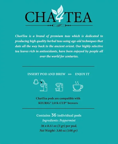 Vista 5 de Cha4TEA 36 cápsulas de té de hierbas de menta compatibles con cafeteras Keurig