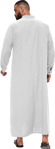 Vista 4 de YAOHUOLE Kaftan para hombre - Batas árabes islámicas con botones Blanco
