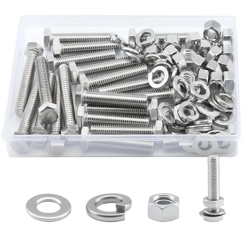 Vista 20 de Tornillo de cabeza hexagonal 1/4-20 x1 (20 unidades), tuercas de bloqueo, kits de arandelas planas y de bloqueo, acero inoxidable 304 18-8