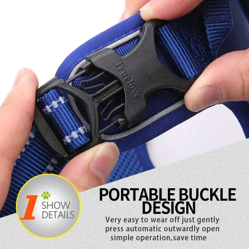 Vista 4 de JUXZH Truelove Arnés para perro sin tirones con mango de fácil control y 2 accesorios para correa, chaleco reflectante ajustable para mascotas Azul