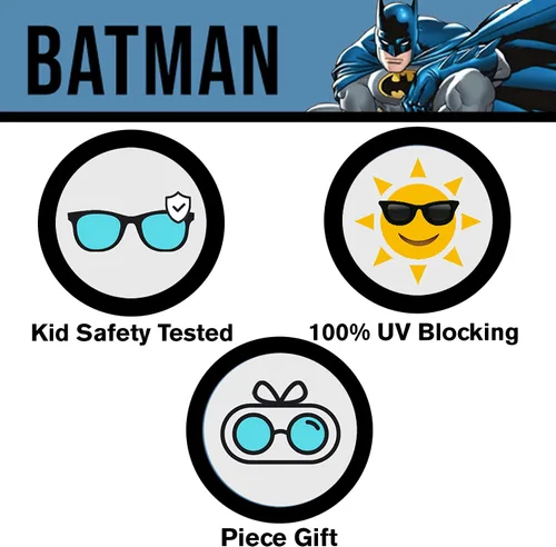Vista 6 de DC Batman - Gafas de sol deportivas para niños, elegantes y duraderas, con protección UV, con funda de transporte suave, con licencia