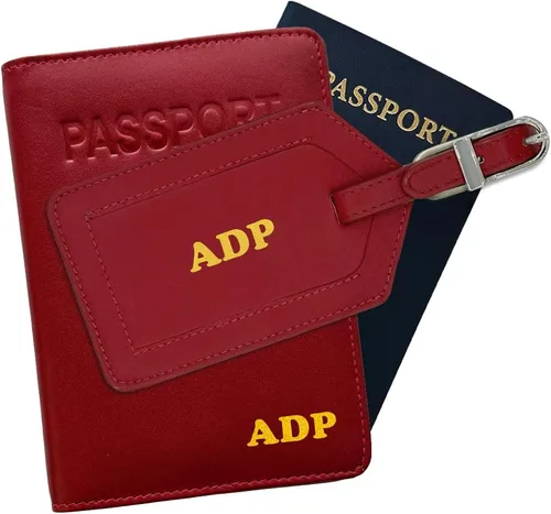 Vista 11 de Soporte personalizado de cuero con monograma RFID para pasaporte y etiqueta de equipaje, montura antigua, Juego de funda para pasaporte y etiqueta