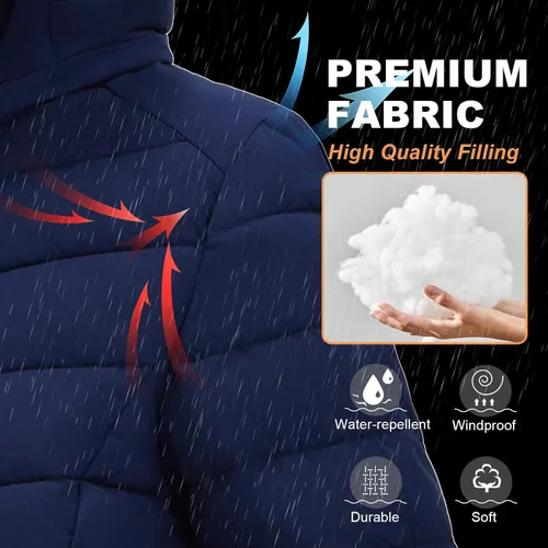 Vista 4 de ROYAL MATRIX Chaqueta acolchada ligera para mujer, chaqueta acolchada plegable para invierno, cálida con capucha