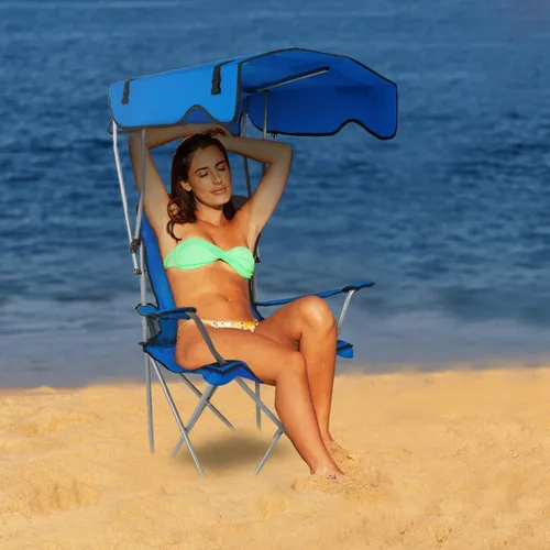 Vista 2 de Silla plegable de playa, silla de campamento, campamento de pesca, silla de césped al aire libre, protección solar, carga de 330 libras, toldo
