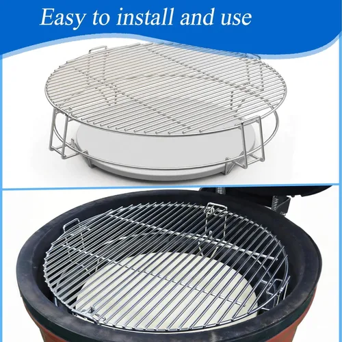 Vista 7 de S2C (1-Paquete) Sistema de Rejilla de Cocina Accesorio para Parrilla para Kamado Joe Classic de 18", Huevo Verde Grande, Coyote The Asado Cooker