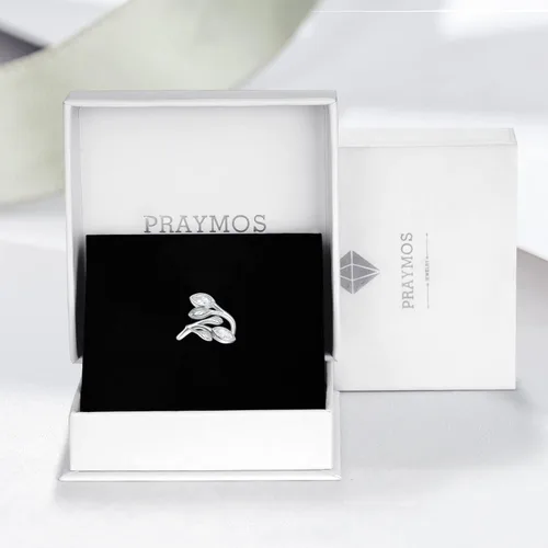 Vista 7 de PRAYMOS Anillos de hoja para mujer, plata de ley 925, con piedra natal, abierto, ajustable, anillos de compromiso y boda