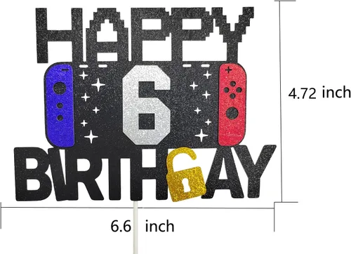 Vista 4 de Decoración de pastel de videojuegos de feliz 6º cumpleaños para niños y niñas de 6 años, decoración de fiesta de cumpleaños de nivel 6