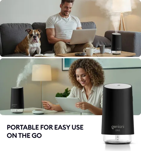 Vista 2 de GENIANI Humidificador portátil pequeño de niebla fría, alimentado por USB (no recargable), humidificador de escritorio compacto para plantas