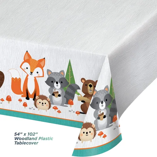 Vista 5 de Woodland Animal Fox Party Pack - Platos de postre de papel, servilletas para bebidas, recortes colgantes y juego de cubierta de mesa (sirve 16)