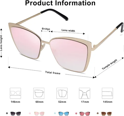 Vista 4 de SOJOS Cateye SJ1086 - Gafas de sol para mujer diseño de espejo tamaño más grande