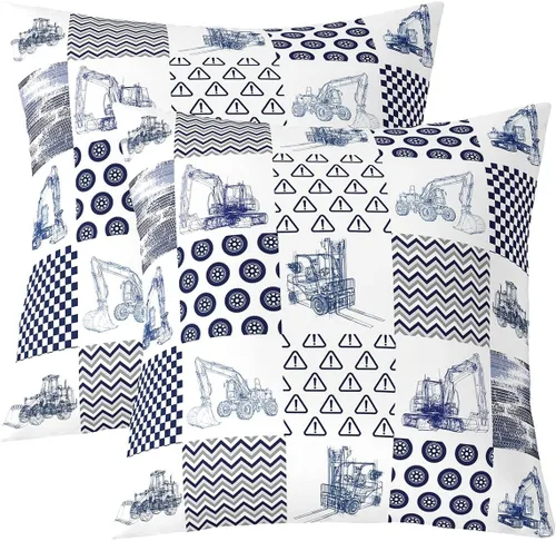 Vista 9 de Juego de 2 fundas de almohada de construcción de 16 x 16 pulgadas, fundas de almohada suaves para camiones, fundas de cojín para sala de estar