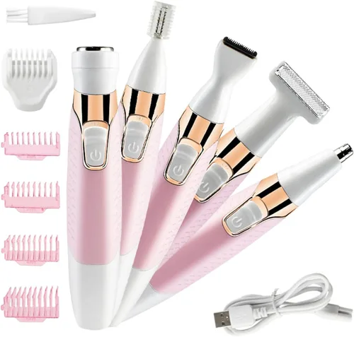 Vista 2 de Maquinillas de afeitar eléctricas para mujeres, removedor de vello facial para mujeres, cara, cejas, nariz, piernas, púbico, bikini, recortador