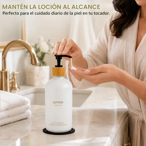 Vista 8 de TBWIND Juego de 4 dispensadores de champú y acondicionador de vidrio blanco