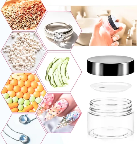 Vista 5 de Paquete de 15 tarros de plástico redondos transparentes de 1 onza con tapas, frascos pequeños para cosméticos de 1 fl oz, recipientes de maquillaje