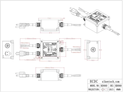 Vista 4 de Interruptor de transferencia automática de 15 amperios AC120V, interruptor de transferencia automática ATS (cables centrales + NEMA 5-15P)