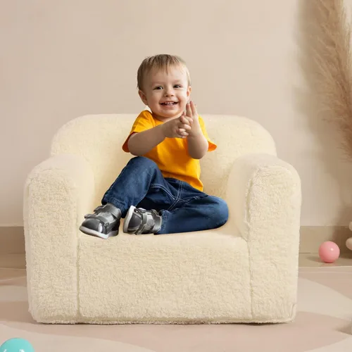 Vista 5 de MOMCAYWEX Silla de Sherpa Suave y Acogedora para Niños, Silla de Espuma Acogedora para Niños Pequeños para Niños y Niñas, Crema