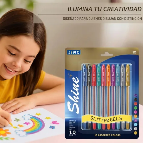 Vista 9 de Paquete de 10 bolígrafos de gel con purpurina Shine - Surtido