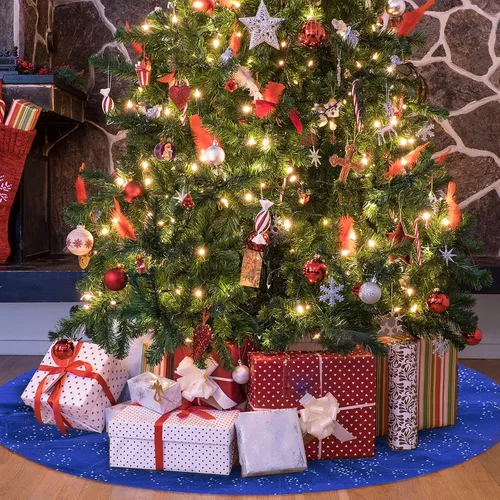 Vista 5 de Skylety Falda de árbol de Navidad de 36 pulgadas, con volantes, de tul y lentejuelas, redonda brillante de doble capa, para Navidad, vacaciones, Año