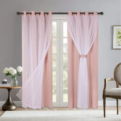 Vista 18 de BONZER Cortinas opacas con superposición transparente, mezcla y combina paneles de ventana de doble capa con aislamiento térmico para sala de estar