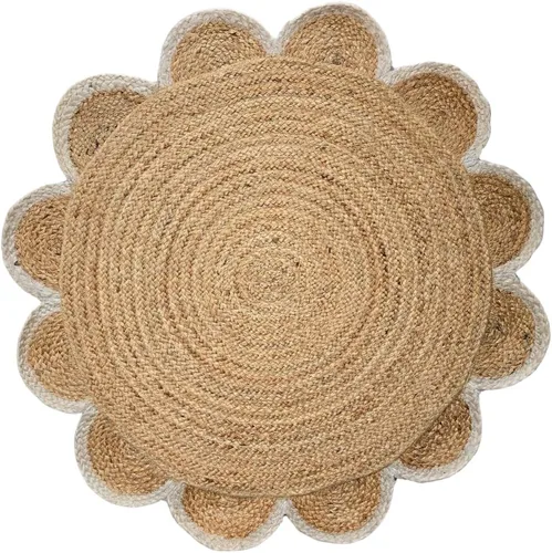 Vista 13 de Alfombra redonda natural de yute, alfombra de suelo con borde festoneado, trenzado, bohemio, ecológico, grande, circular hecha a mano, color negro