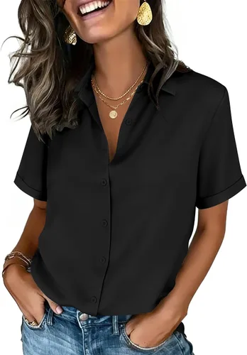 Vista 16 de Zeagoo Camisas con botones para mujer, de manga corta, cuello en V, elegantes y casuales