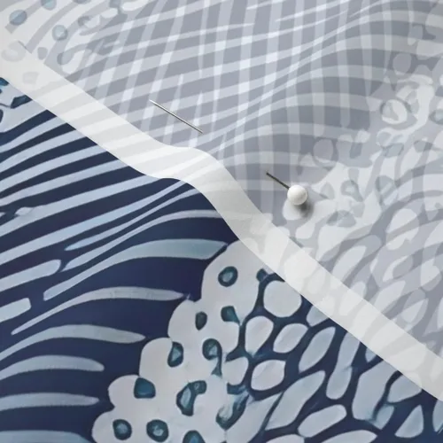 Vista 5 de Spoonflower Tela - Índigo Ondas Moderno Japonés Abstracto Art Deco Azul Marino Contemporáneo Impreso en Tela de Gasa Barrio Gordo - Costura Ropa