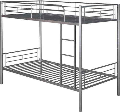 Vista 4 de Literas de metal de tamaño individual sobre individual, bastidor convertible de alta resistencia dividido en 2 camas para niños, niñas