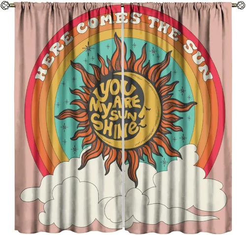 Vista 43 de Cortinas opacas con diseño de sol y luna, cuerpos celestes bohemios, con diseño de sol, luna y estrellas, para sala de estar, dormitorio, 42 x 45