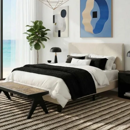 Vista 15 de SHA CERLIN - Base de cama con plataforma de tamaño completo con cabecera ajustable y soporte de listones de madera, base de colchón tapizada