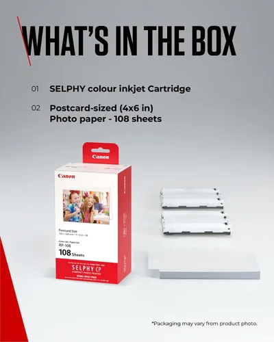 Vista 7 de Canon Juego de tinta/papel de color RP-108, compatible con Selphy CP910/CP820/CP1200/CP1300/CP1500