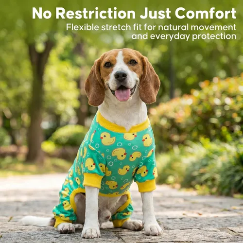 Vista 3 de KYEESE - Pijama de terciopelo para perros, con patrón de patos amarillos, ropa elástica y suave para cachorros y perros pequeños, mameluco cómodo