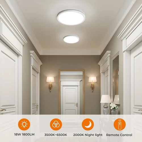 Vista 4 de Matane Lámpara de techo empotrada con control remoto, luz nocturna de 8.7 pulgadas, 18 W, 3000 K-6500 K, ajustable, luces LED de bajo perfil