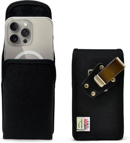 Vista 24 de Turtleback Soporte para cinturón para iPhone 16 Pro, 16e, 15 Pro 14 Pro 13 Pro - Pequeño - Se adapta con fundas delgadas estilo MagSafe, cuero negro
