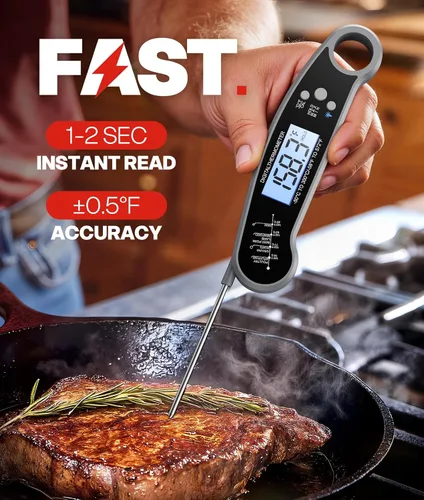 Vista 3 de Termómetro digital para carne, termómetro de comida de lectura instantánea Gris