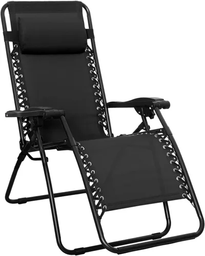 Vista 8 de Amazon Basics - Silla de patio para exteriores con gravedad cero, acolchada, reclinable, plegable y ajustable, con almohada, de Textilene, sillas