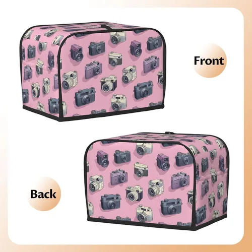 Vista 3 de Retro Camera Pink Print Toaster Cover 2 Slice, Toaster Oven Covers with Pockets for Kitchen Small Appliance Covers and Fingerprint Protection