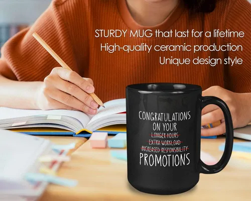 Vista 3 de Bubble Hugs Taza de café de promoción – Felicitaciones por tu promoción – Felicitaciones Buen comienzo trabajo oficina nuevo desafío principiante